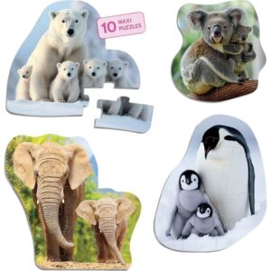 Lot de 10 maxi puzzles progressifs, les animaux et leurs bébés