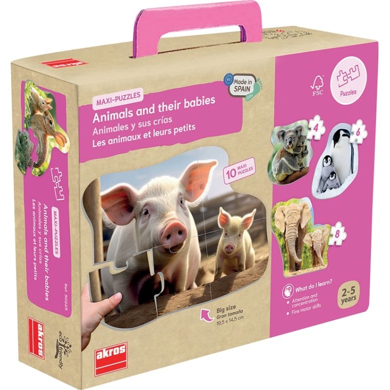 Lot de 10 maxi puzzles progressifs, les animaux et leurs bébés