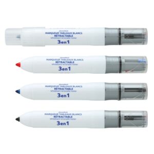Marqueur tableau blanc 3en1 bleu, noir et rouge