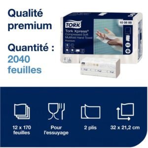 Paquet de 2040 essuie-mains H2 pliage M blanc