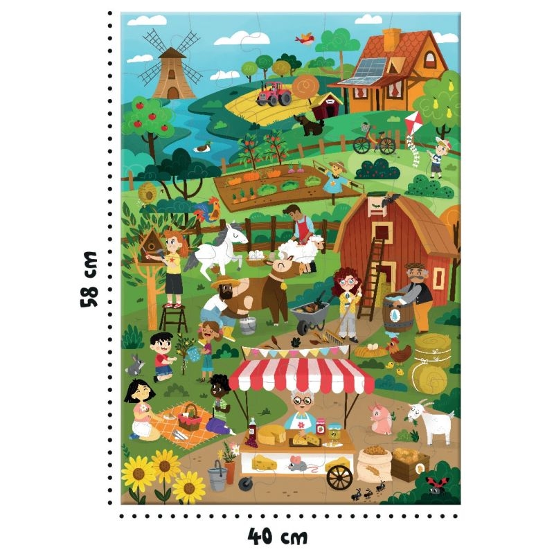 Puzzle d’observation 40 pièces, la ferme écolo