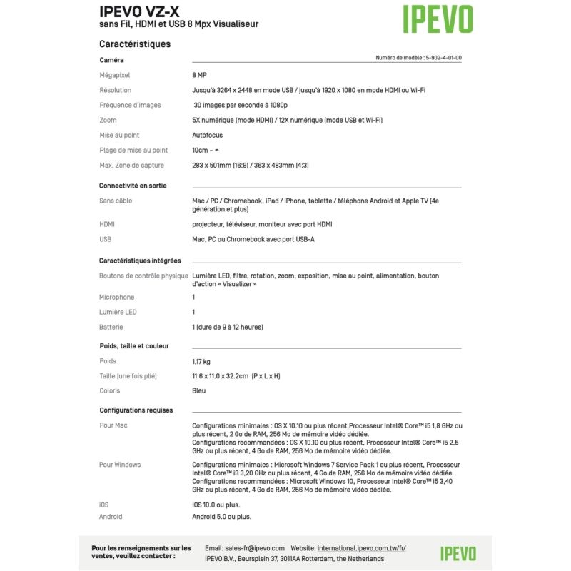 Visualiseur Ipevo VZ-X bleu